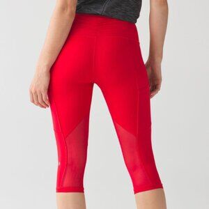 Lululemon Outrun Legging 17" Pockets Tight Red Crop Capri Running Ruched 2 Luxe
